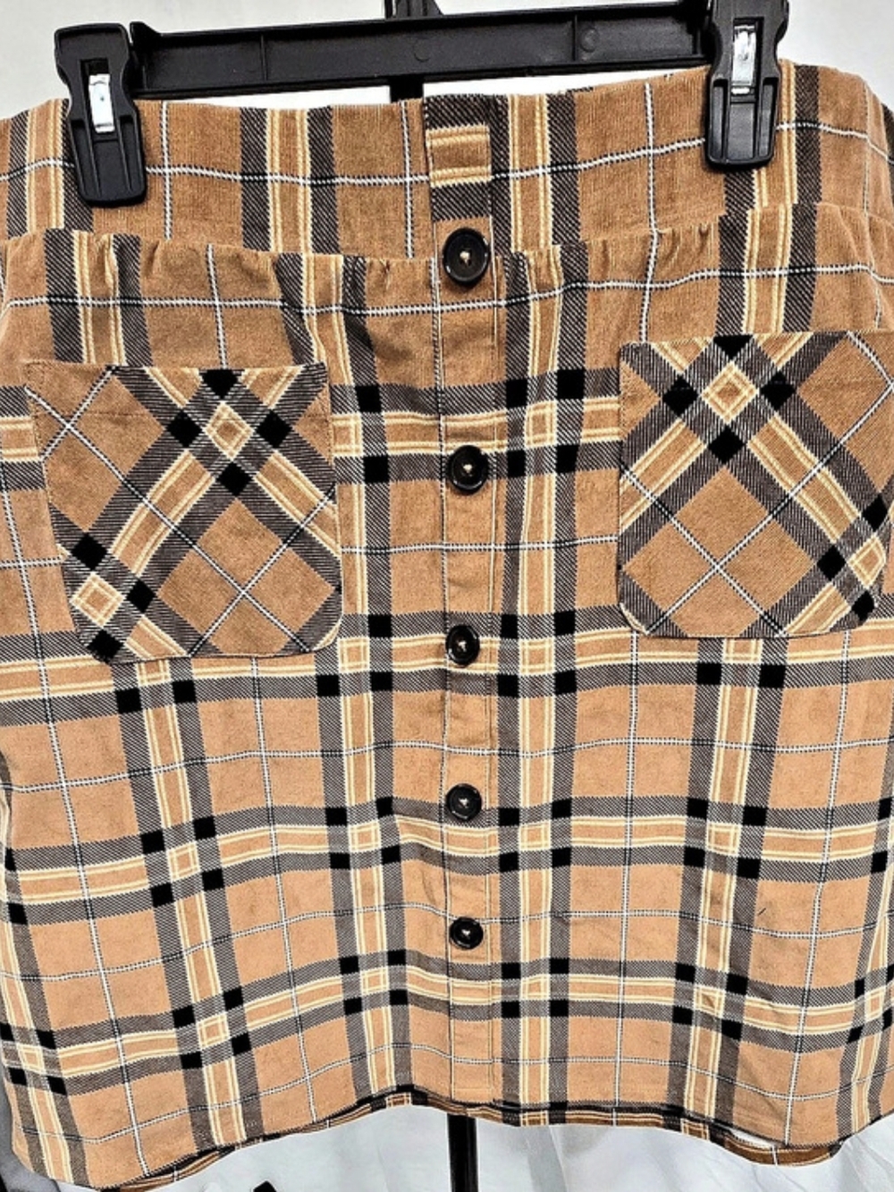 Torrid Mini Corduroy Button Front Skirt Mid Summer Plaid Brown & Black 1X